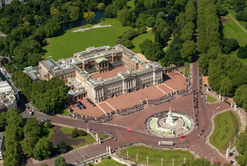 Aerial view of Buckingham Palace and the Queen Victoria Memorial in central London (Dominic Lipinski/PA Wire)