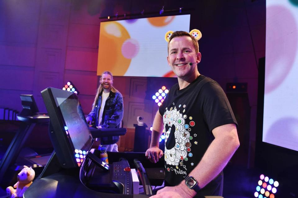 Scott Mills, pictured with singer Sam Ryder, before he started his charity challenge (PA Media)