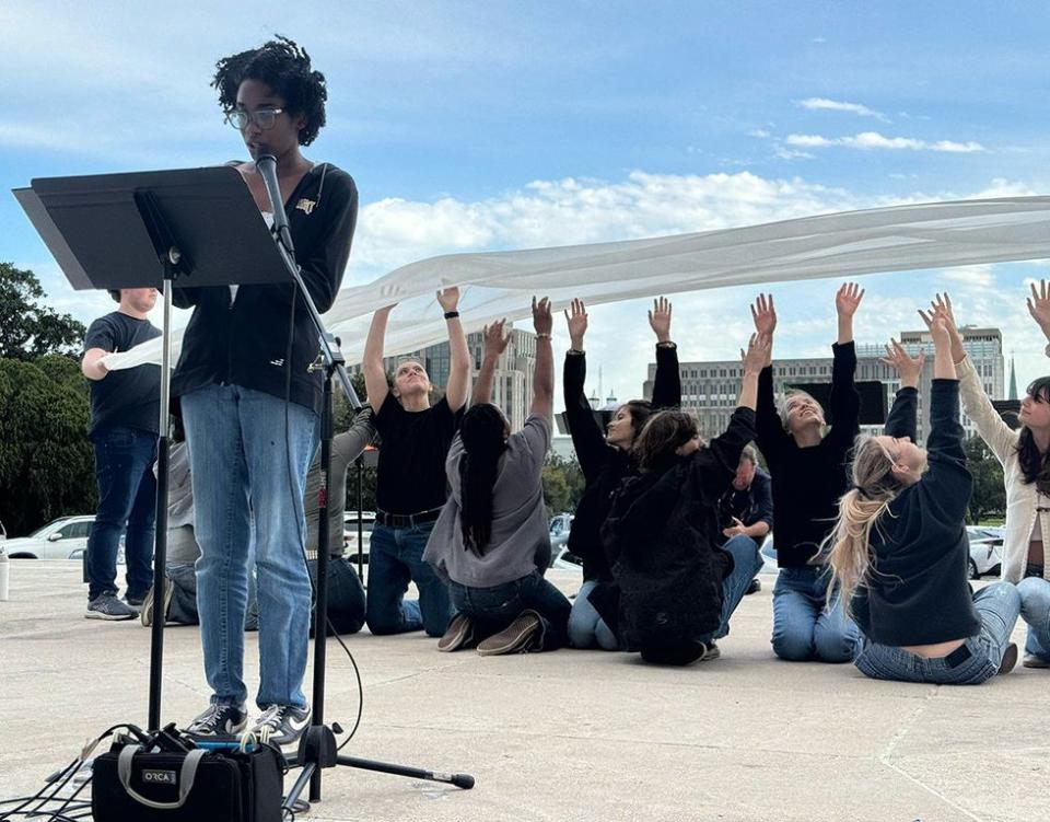 students protest dont say gay bill theatre performance Louisiana Baton Rouge state capitol building