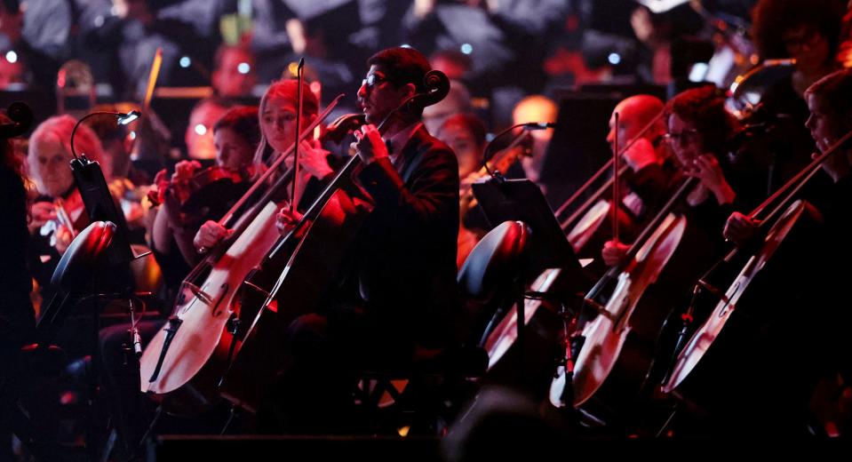 Members of the choir and orchestra perform at the Andrea Bocelli concert at Vivint Arena in Salt Lake City on Wednesday, May 17, 2023. | Scott G Winterton, Deseret News