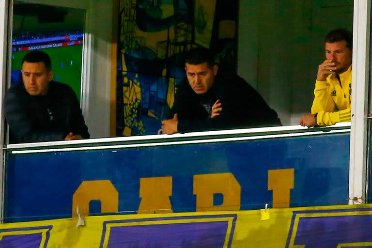 Riquelme, hoy como presidente de Boca, en su palco de la Bombonera