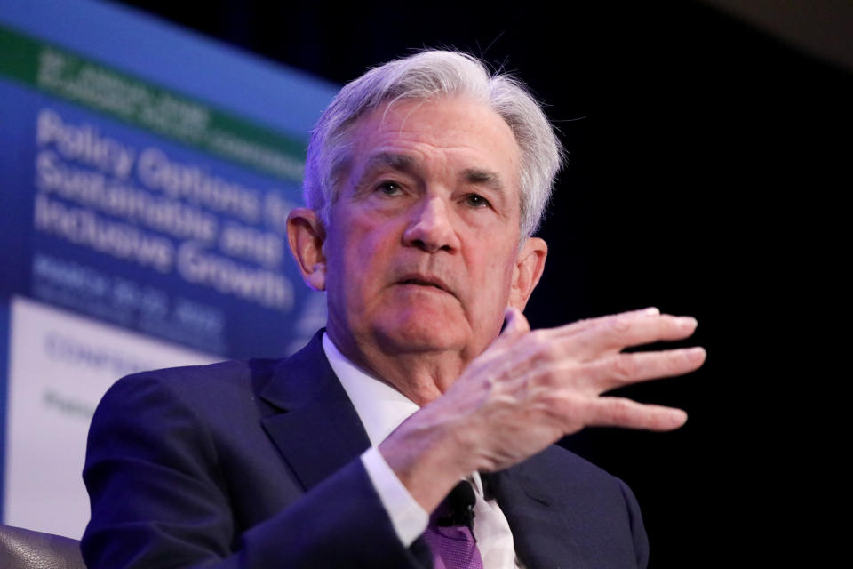 WASHINGTON DC, USA - MARCH 21: Jerome Powell, Chairman of the U.S. Federal Reserve, speaks during the National Association of Business Economics (NABE) economic policy conference in Washington, D.C, United States on March 21, 2022. (Photo by Yasin Ozturk/Anadolu Agency via Getty Images)