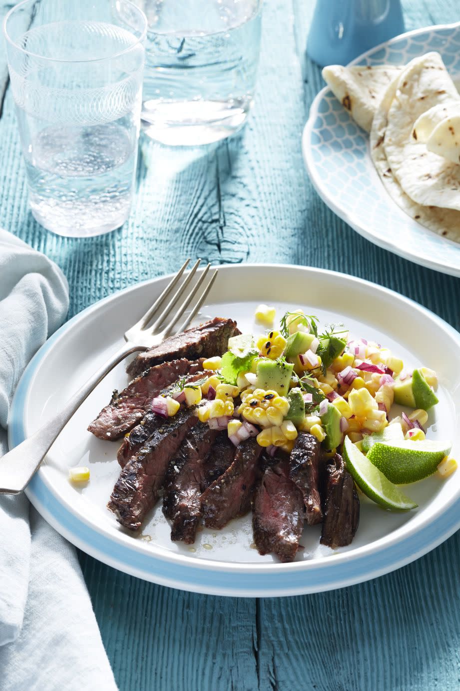 Grilled Skirt Steak with Charred Corn and Avocado Salad