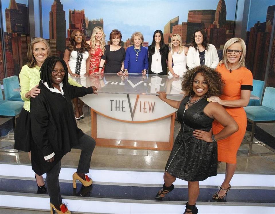 FRONT ROW, L-R: MEREDITH VIEIRA, WHOOPI GOLDBERG, SHERRI SHEPHERD, JENNY MCCARTHYBACK ROW, L-R: STAR JONES, DEBBIE MATENOPOULOS, JOY BEHAR, BARBARA WALTERS, LISA LING, ELISABETH HASSELBECK, ROSIE O'DONNELL