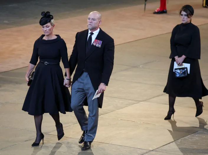 Zara Tindall and Mike Tindall at a service honoring the Queen on Wednesday.