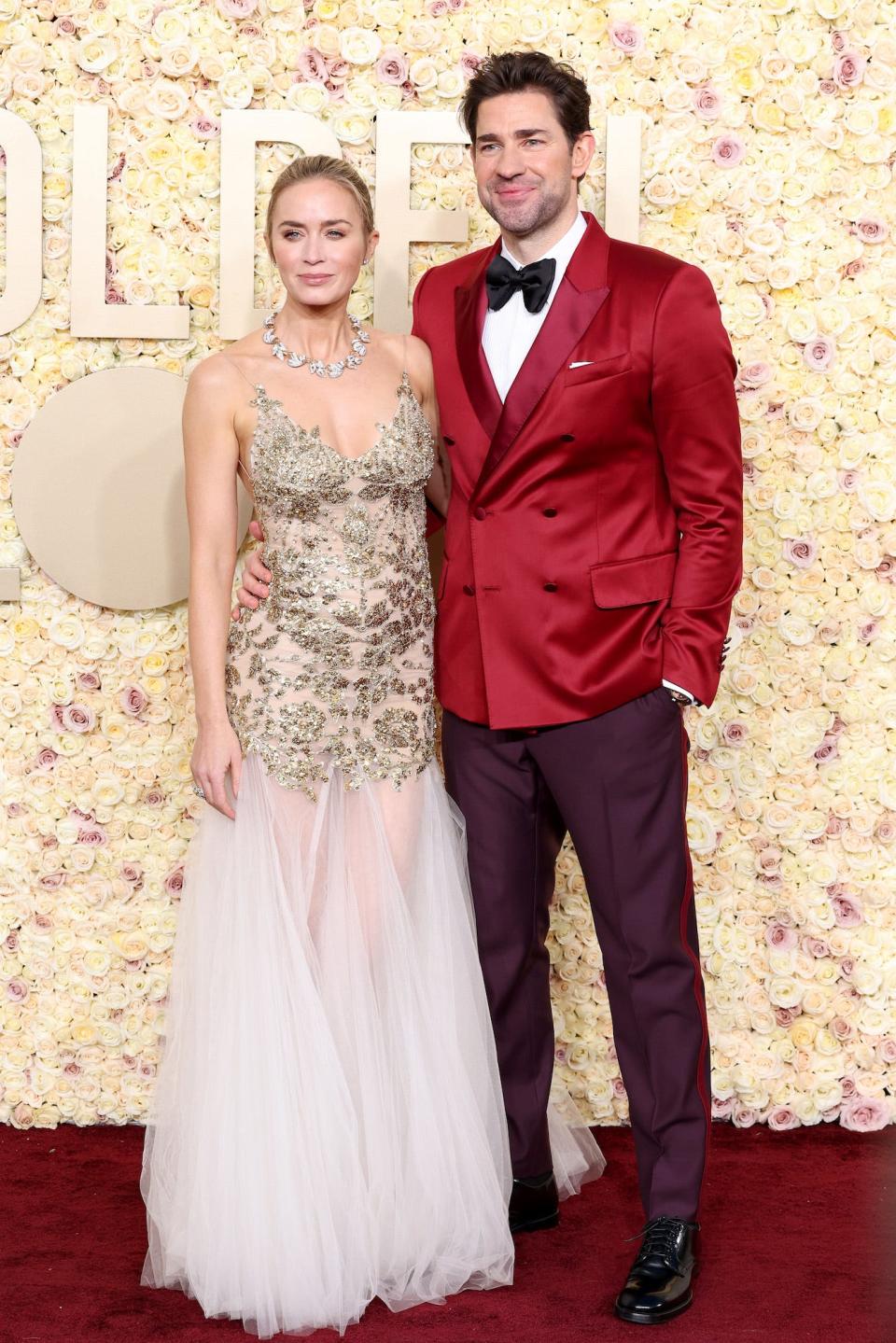 Emily Blunt and John Krasinski attend the 2024 Golden Globes.