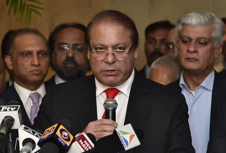 Pakistan's Prime Minister Nawaz Sharif speaks with the media during a news conference in New Delhi in this May 27, 2014 file photograph. REUTERS/Stringer