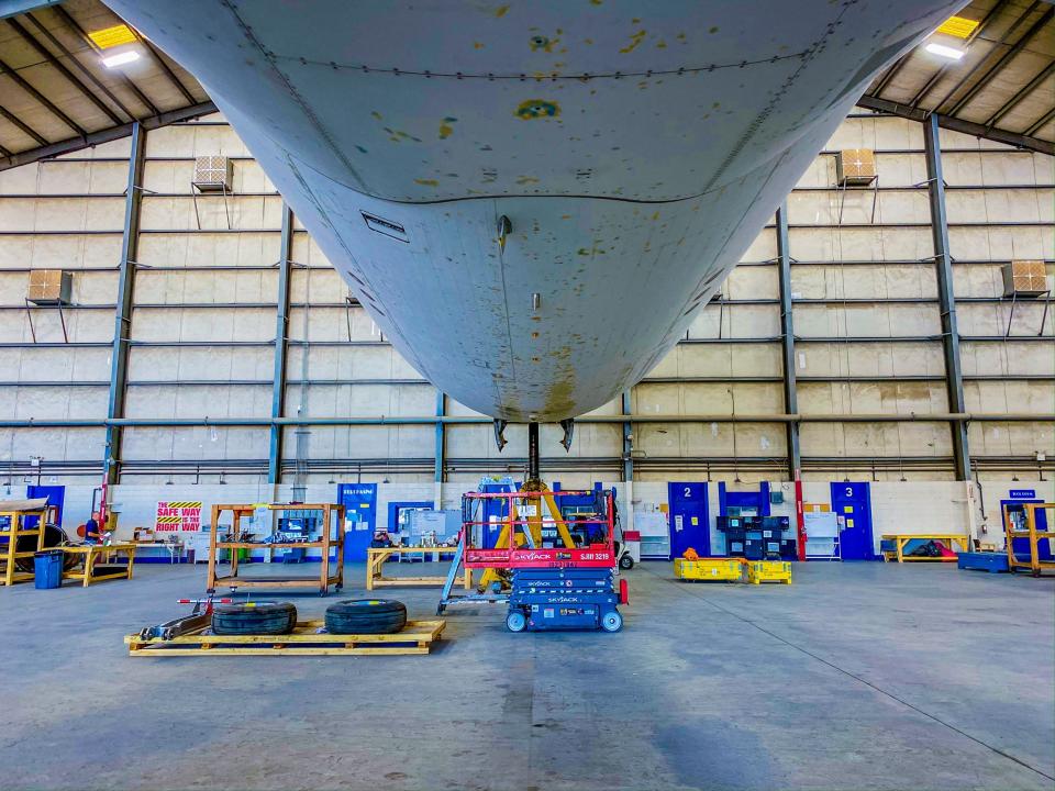 An aircraft in maintenance Pinal Airpark in Marana, Arizona — Pinal Airpark Tour 2021