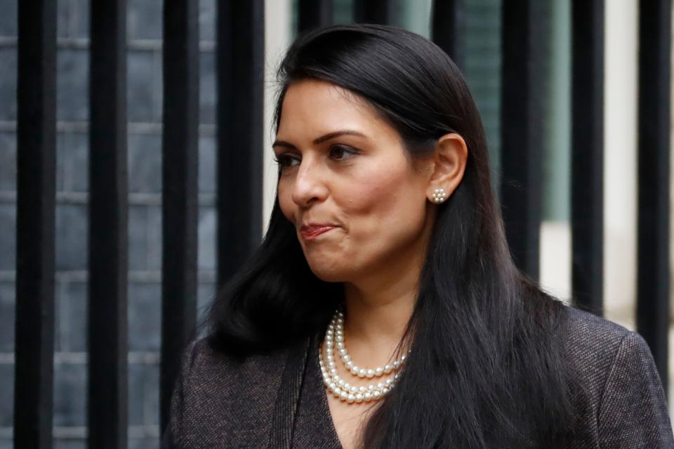 Britain's Home Secretary Priti Patel arrives at 10 Downing Street in central London on February 13, 2020 as the prime minister reshuffles his cabinet. - Britain's prime minister revamped his top team on February 13 in his first cabinet reshuffle since taking Britain out of the European Union. (Photo by Tolga AKMEN / AFP) (Photo by TOLGA AKMEN/AFP via Getty Images)