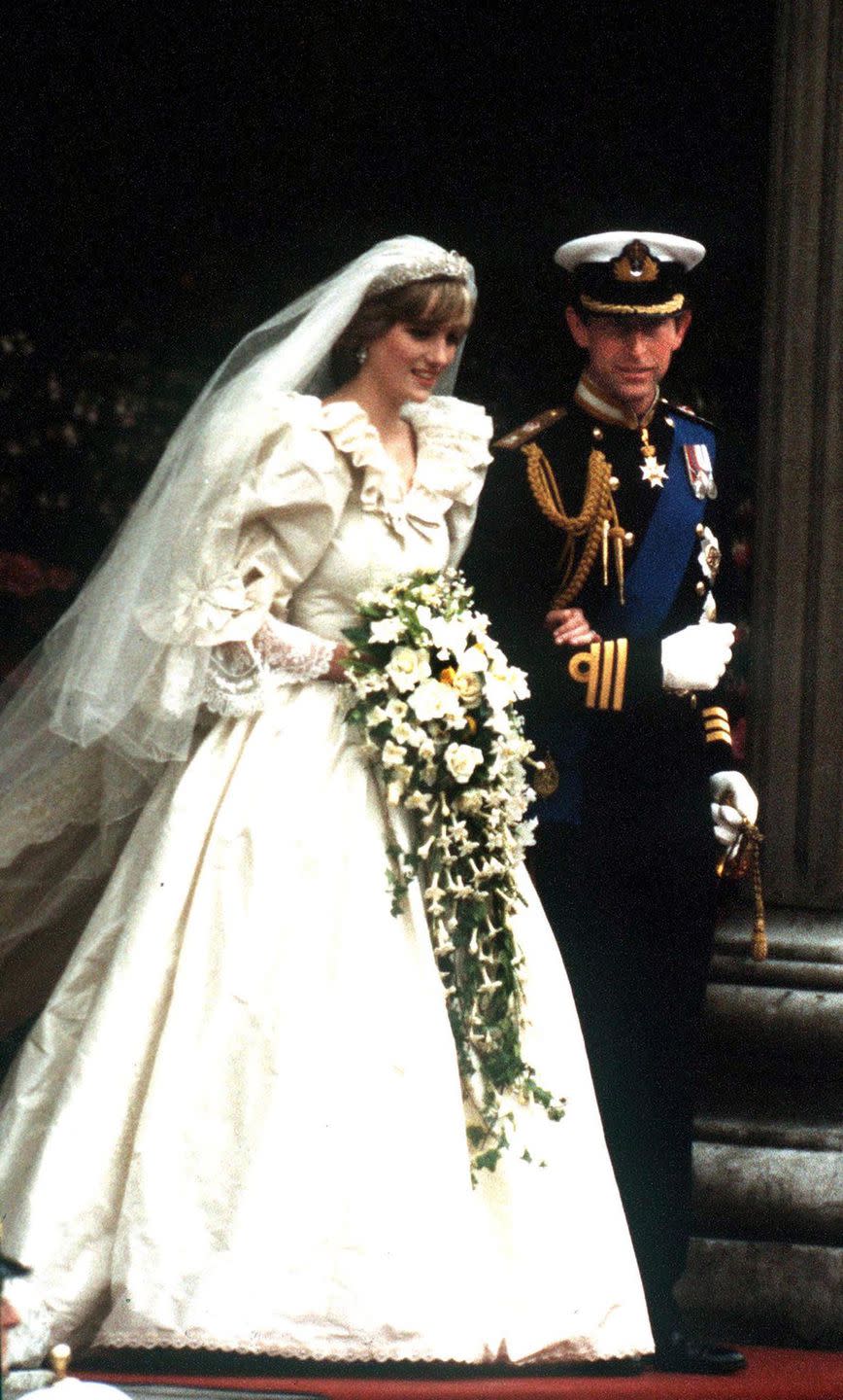 Princess Diana weds Prince Charles in iconic fashion.