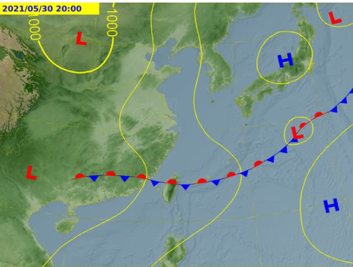 台灣今受滯留鋒影響，仍會有降雨。（圖／中央氣象局）