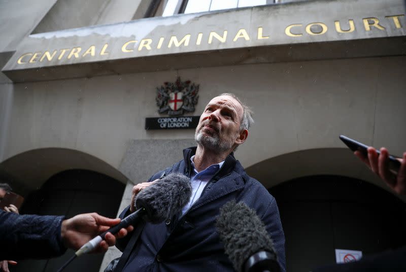 Former Barclays banker Richard Boath talks to the media as he leaves the Old Bailey Central Criminal Court in London