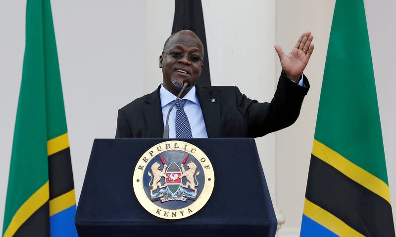 FILE PHOTO: Tanzania's President Magufuli addresses a news conference during his official visit to Nairobi