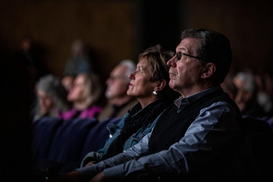 Spectators watch the Michigan premiere of "Coldwater Kitchen" on the first day of Freep Film Festival at the Detroit Film Theatre in Detroit on Wednesday, April 26, 2023.