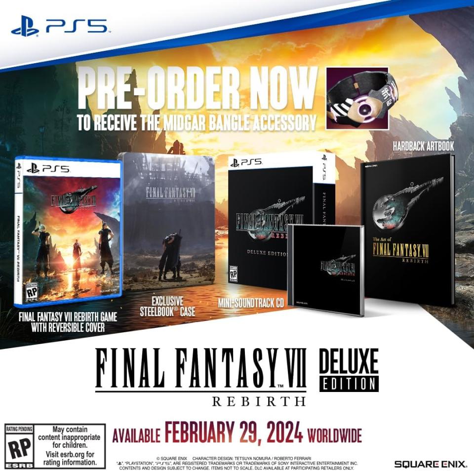 Todo esto incluye la Edición Deluxe de Final Fantasy VII Rebirth