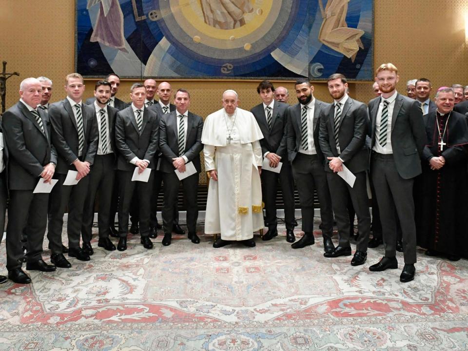 The Pope urged the Celtic squad to retain an “amateur spirit” (VATICAN MEDIA/AFP via Getty Imag)