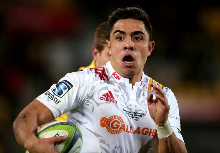 Anton Lienert-Brown of the Waikato Chiefs makes a break during their Super Rugby match against the Wellington Hurricanes, at Westpac Stadium in Wellington, in 2016