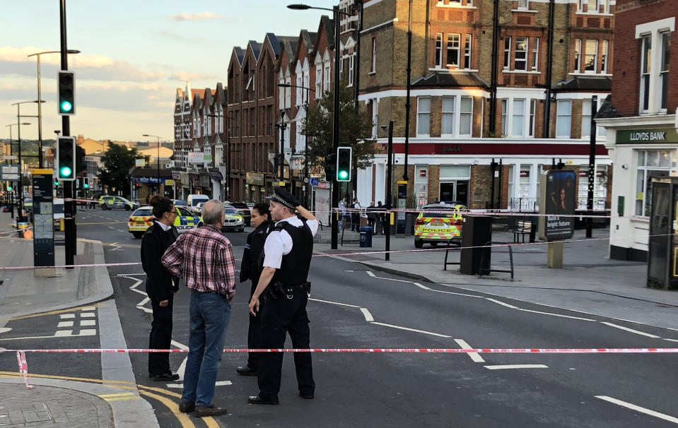 A police crime scene in Sydenham Road, south-east London, after a man in his 20s was found with gunshot wounds and died at the scene on Sunday afternoon.