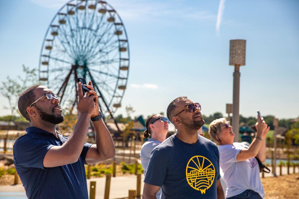 Waterloo Mayor Quentin Hart, left, and Tavis Hall, executive director of Experience Waterloo, toured the new Lost Island Theme Park in Waterloo in 2022.