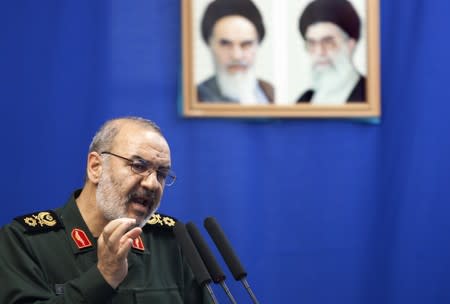 Hossein Salami, deputy head of Iran's Revolutionary Guard, speaks during Tehran's Friday prayers