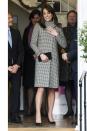 <p>The royal wears a black and white houndstooth Reiss coat, complete with black accessories. </p>