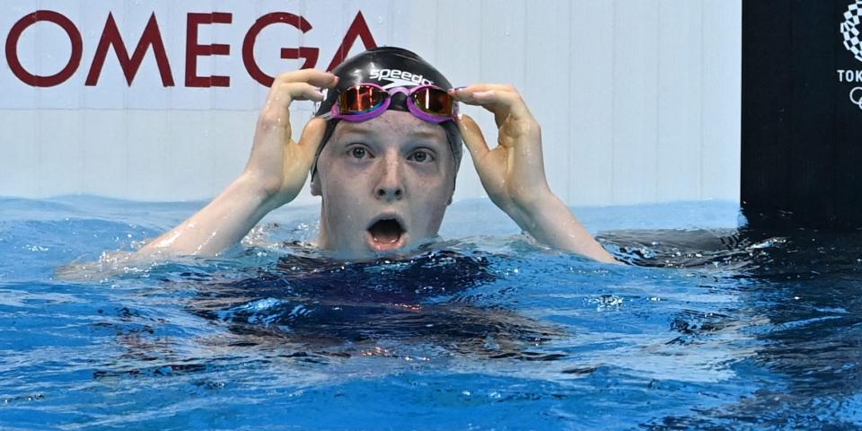 Lydia Jacoby after winning the 100-meter breaststroke.