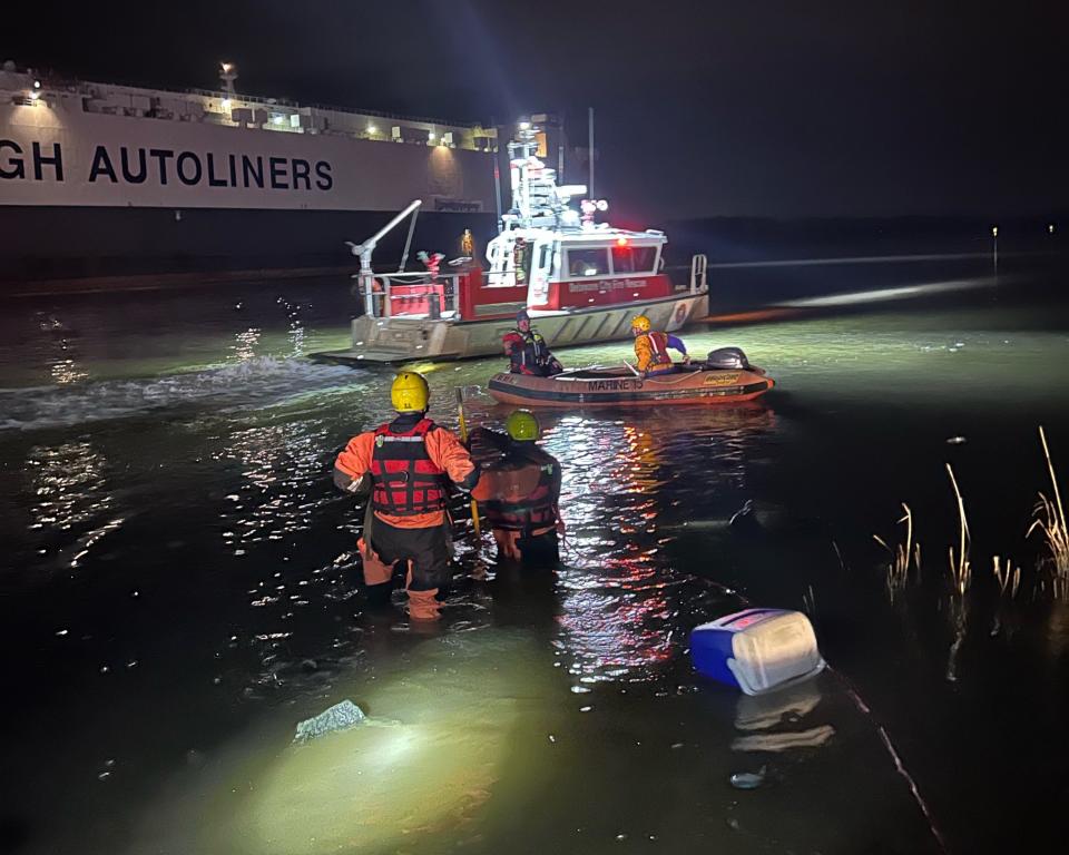 A 60-year-old man died Sunday night after his car veered off the road near Delaware City and sank in the Chesapeake & Delaware Canal, Delaware City Fire Company said.