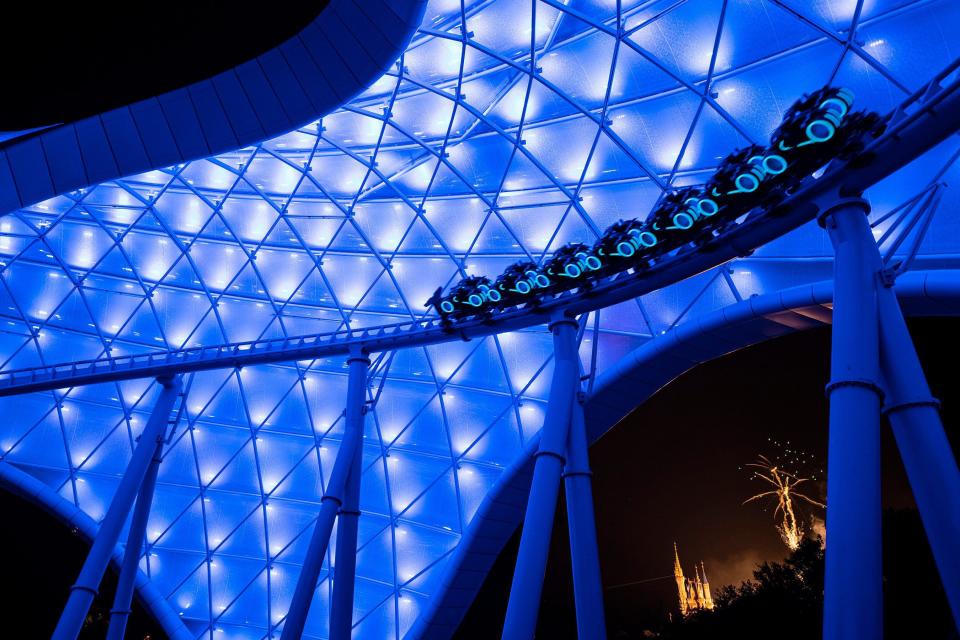 On April 4, guests will enter the Grid and climb aboard their very own lightcycles on TRON Lightcycle / Run, one of the fastest coasters in any Disney park. As part of Team Blue, guests compete against fierce Team Orange to be the first to race through eight Energy Gates in a dark, computerized world.