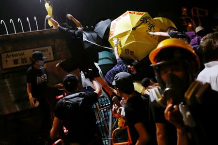 Protest outside police headquarters in Hong Kong