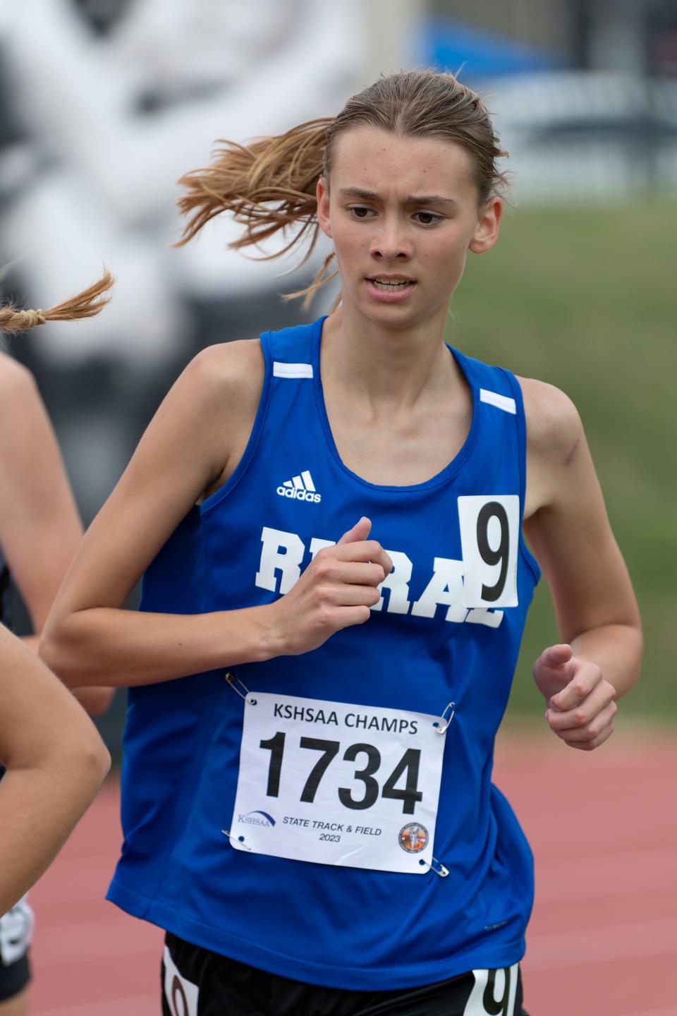 Washburn Rural Rylee Ismert competes in the 1600 meter race Saturday May. 27, 2023, during state track at Cessna Stadium in Wichita, Kan.