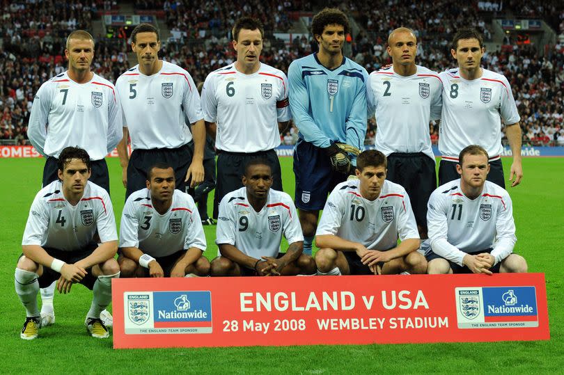 England players David Beckham, Rio Ferdinand, John Terry, David James, Wes Brown, Frank Lampard, Owen Hargreaves, Ashley Cole, Jermain Defoe, Steven Gerrard and Wayne Rooney