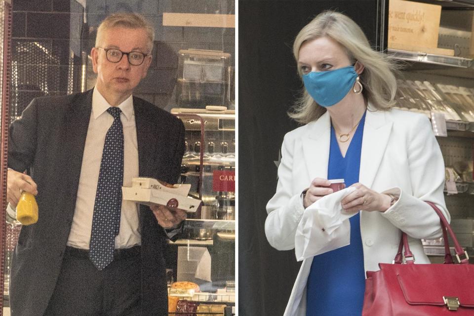 Michael Gove was criticised for not wearing a mask while shopping in Pret, while fellow cabinet minister Liz Truss was pictured covering her face in the store