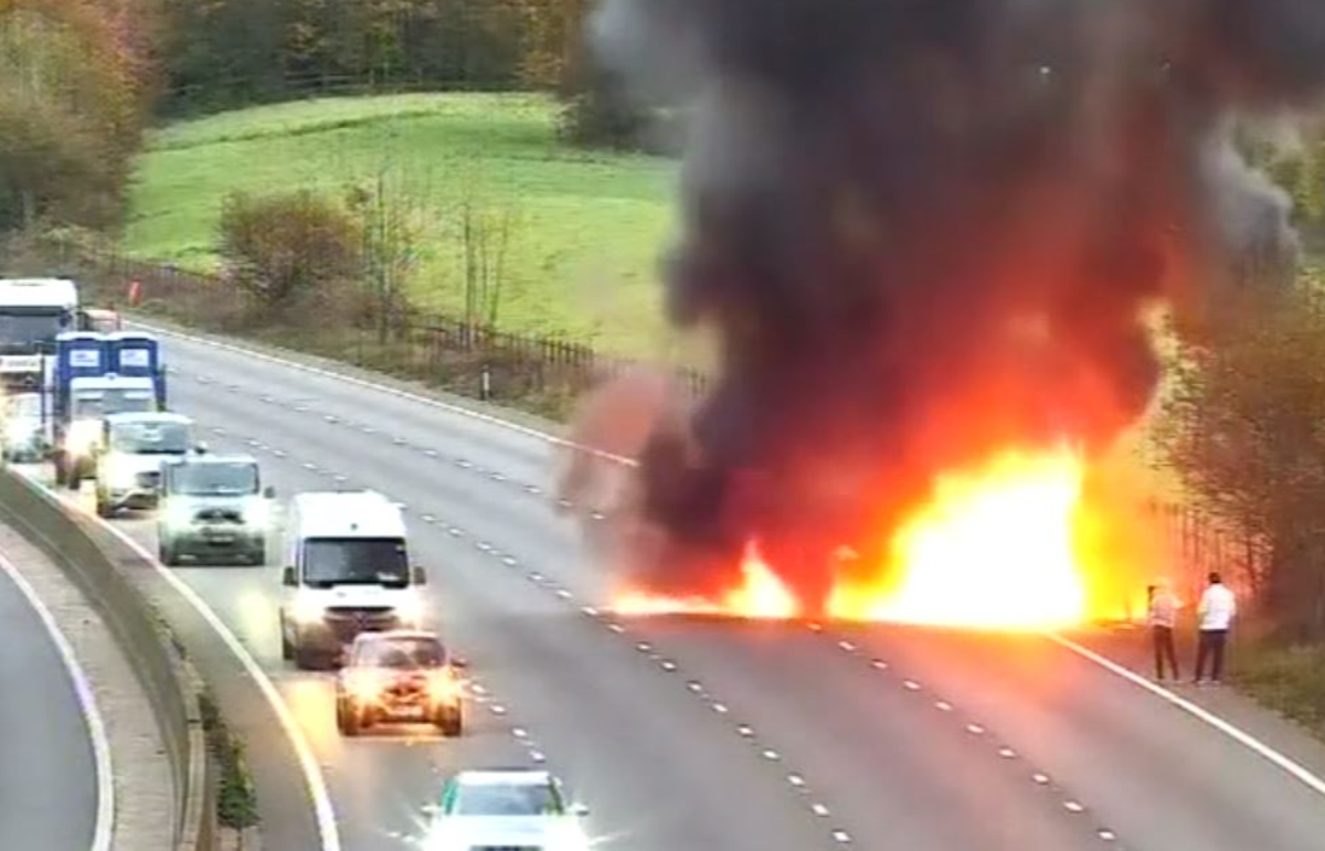 Traffic has temporarily stopped on the #M25 clockwise between J5 (#Madistone) and J6 (#Eastbourne) due to a vehicle fire.  (National Highways)