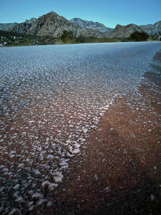 Ice on the Scenic Loop Drive at Red Rock Canyon on Jan. 11, 2023. (Credit: Red Rock Canyon)