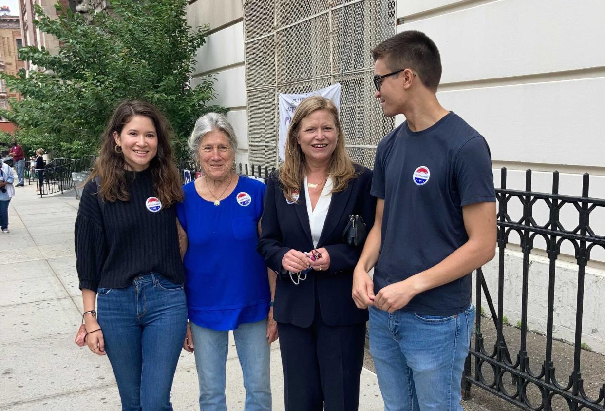 Mayoral Candidate Kathryn Garcia with her mom Ann and two kids Anna and Alex after voting at  at John Jay High School in Park Slope in Brooklyn on June 12, 2021.