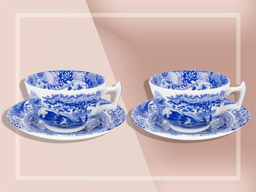 Blue Italian Teacups and Saucers (Set of 4)