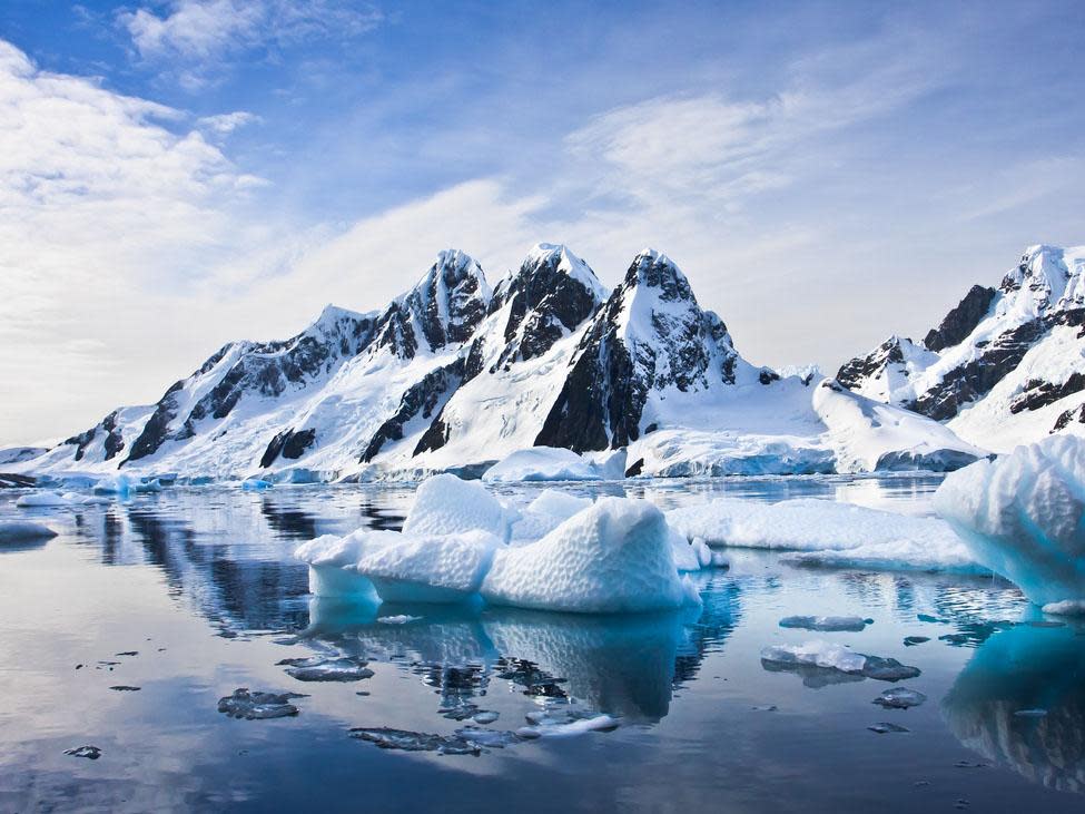 Beautiful snow-capped mountains against the blue sky in Antarctica: iStockphoto