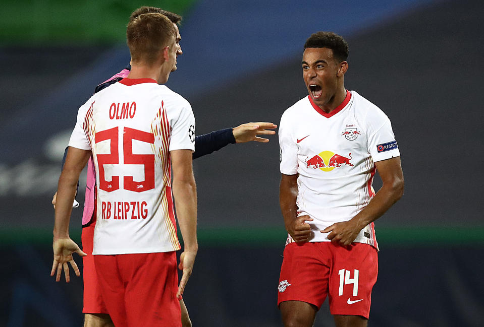 Tyler Adams (right) scored the biggest club goal by an American men's soccer player ever last week in the Champions League. (Photo by Julian Finney - UEFA/UEFA via Getty Images)