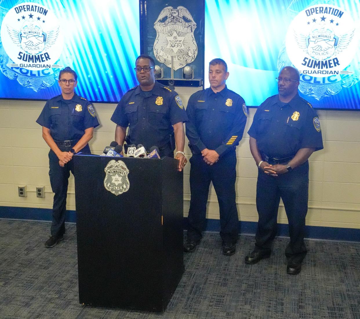 Milwaukee Police Chief Jeffrey Norman announces the launch of the 2023 Operation Summer Guardian Wednesday, July 5, 2023, at the Milwaukee Police Administration Building in Milwaukee.