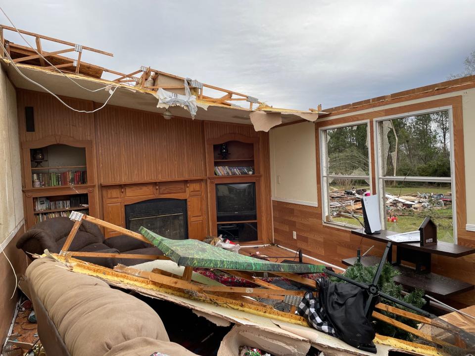 The home of Preslie Stevens and Damian Austin was damaged from the tornado that ripped through Keithville, LA on Tuesday, December 13, 2022.