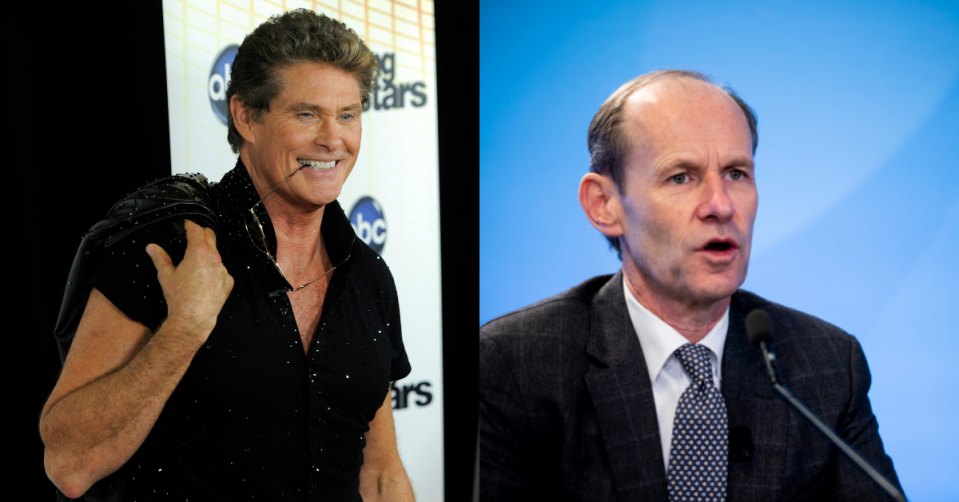 David Hasselhoff at a red carpet event and ANZ CEO Shayne Elliott speaking at an event