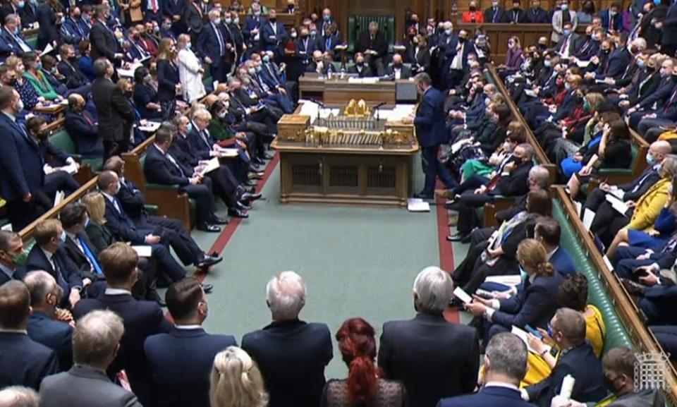 Prime Minister’s Questions in the House of Commons - view of MPs crowded on to government and opposition benches