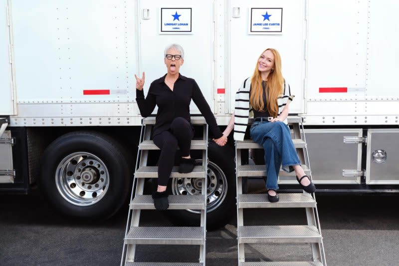 Jamie Lee Curtis (L) and Lindsay Lohan reunite on the set of a "Freaky Friday" sequel. Photo courtesy of Walt Disney Studios