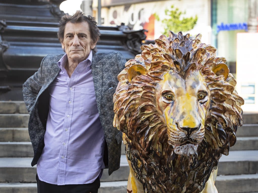 Rolling Stones guitarist Ronnie Wood during the launch of the Tusk Lion trail at Piccadilly Circus in London (Joshua Bratt/PA) (PA Wire)