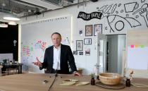 CEO Mark Schneider of Nestle gestures during an interview with Reuters in Konolfingen