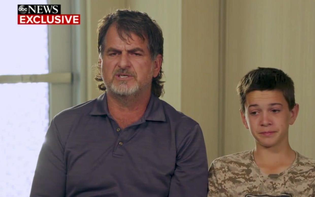 Devin Langford, pictured with his father David, has spoken for the first time about last week's massacre