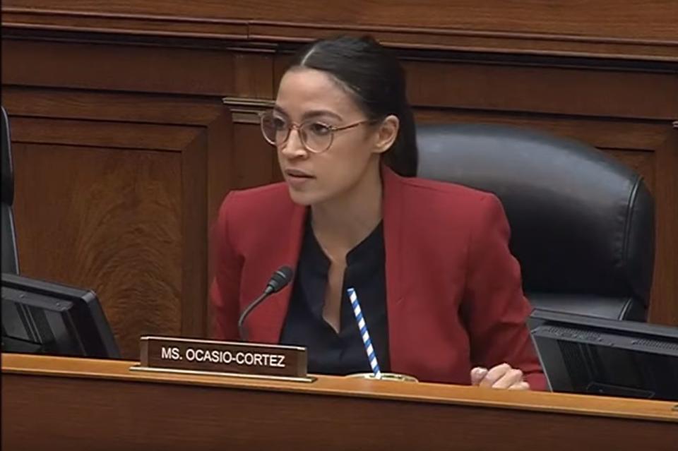 Rep. Alexandria Ocasio-Cortez (D-N.Y.), speaking at a House committee hearing Thursday, talked about her own faith and decried those who cite religious reasons for rejecting medical care for people. She cited a Catholic hospital that canceled a scheduled hysterectomy for a transgender man. (Photo: Oversight Committee / YouTube)