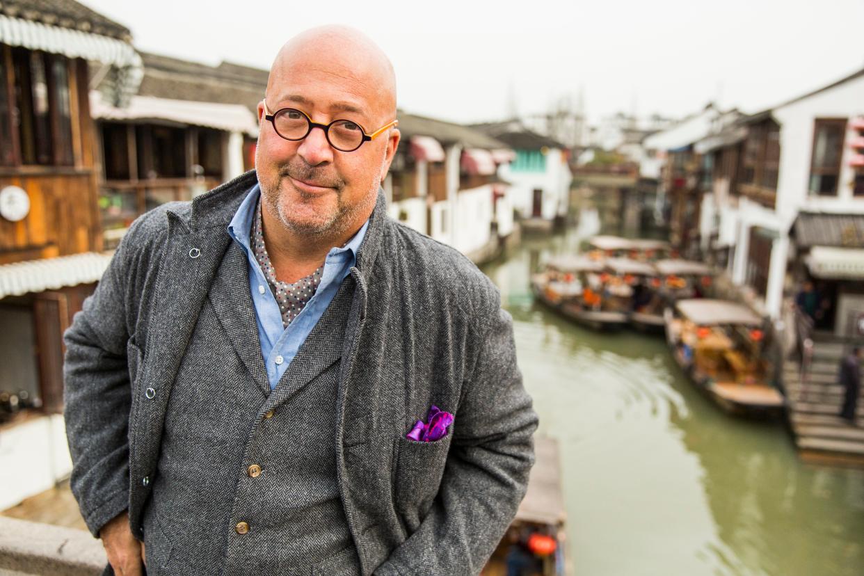 Andrew Zimmern poses for a portrait on a bridge in the ancient water town of Zhujiajiao March 20, 2016 in China. Zimmern published his debut children's novel in February.