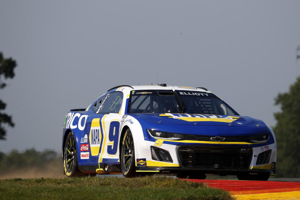 WATKINS GLEN, NEW YORK - AUGUST 20: Chase Elliott, driver of the #9 NAPA Auto Parts Chevrolet, drives during the NASCAR Cup Series Go Bowling at The Glen at Watkins Glen International on August 20, 2023 in Watkins Glen, New York. (Photo by Chris Graythen/Getty Images)