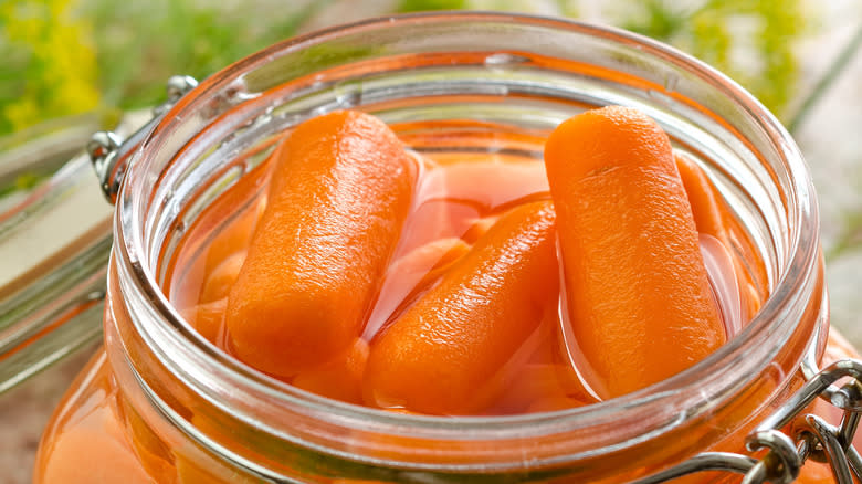 pickled baby carrots in jar